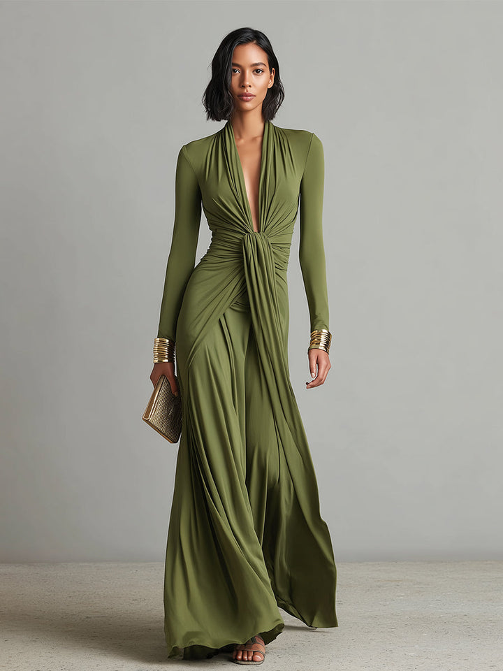 QUINN | Women's Olive Silk Maxi Dress