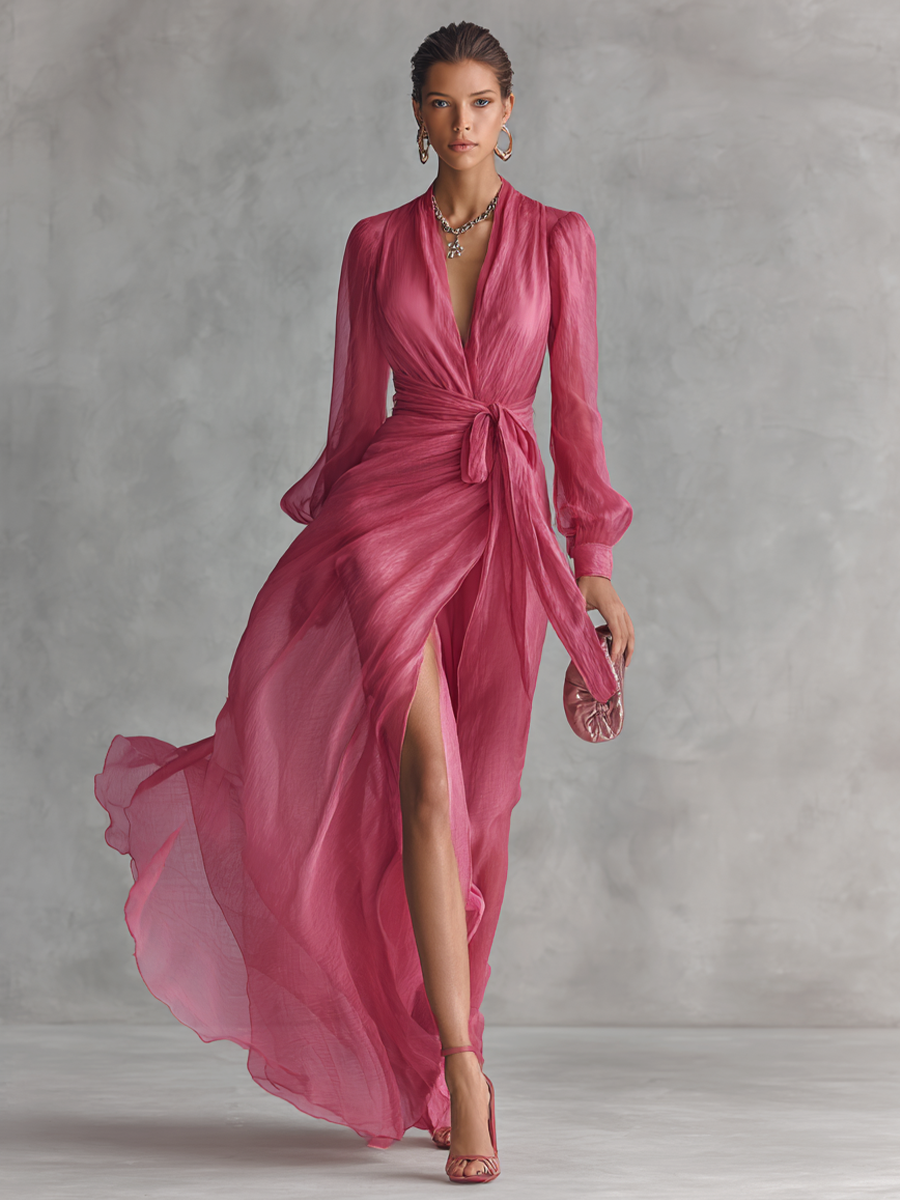 CELESTE | Women's Chiffon V-Neck Maxi Dress