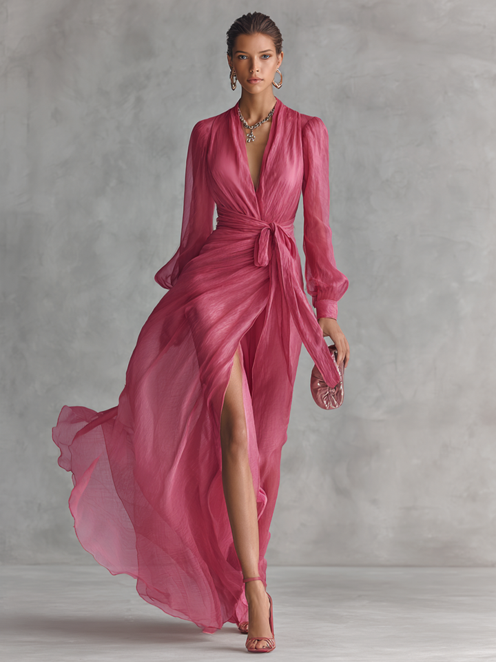 CELESTE | Women's Chiffon V-Neck Maxi Dress