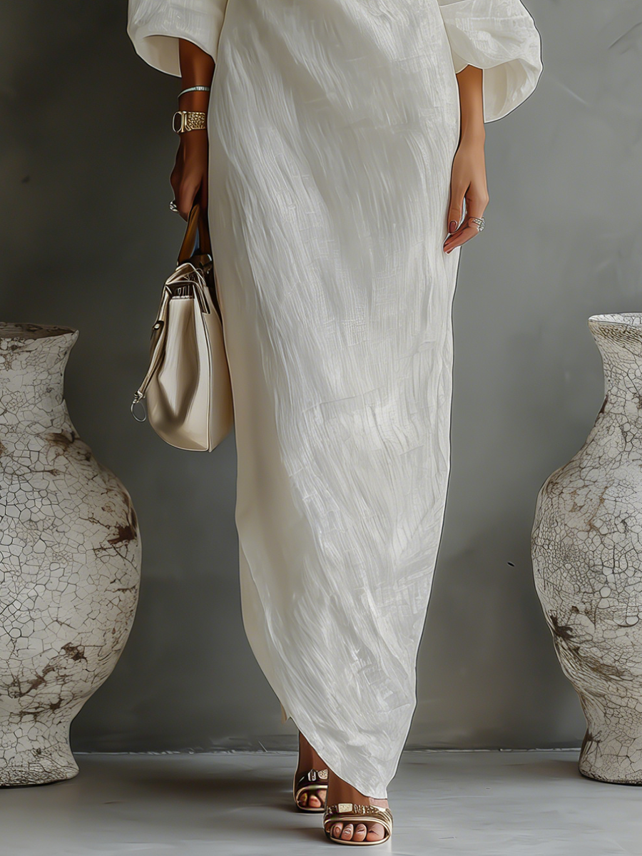 FLORA Ivory Linen Off-Shoulder Maxi Dress