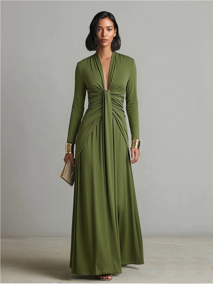 QUINN | Women's Olive Silk Maxi Dress