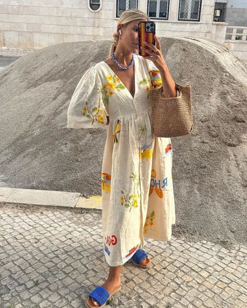 ANNI - Printed linen dress
