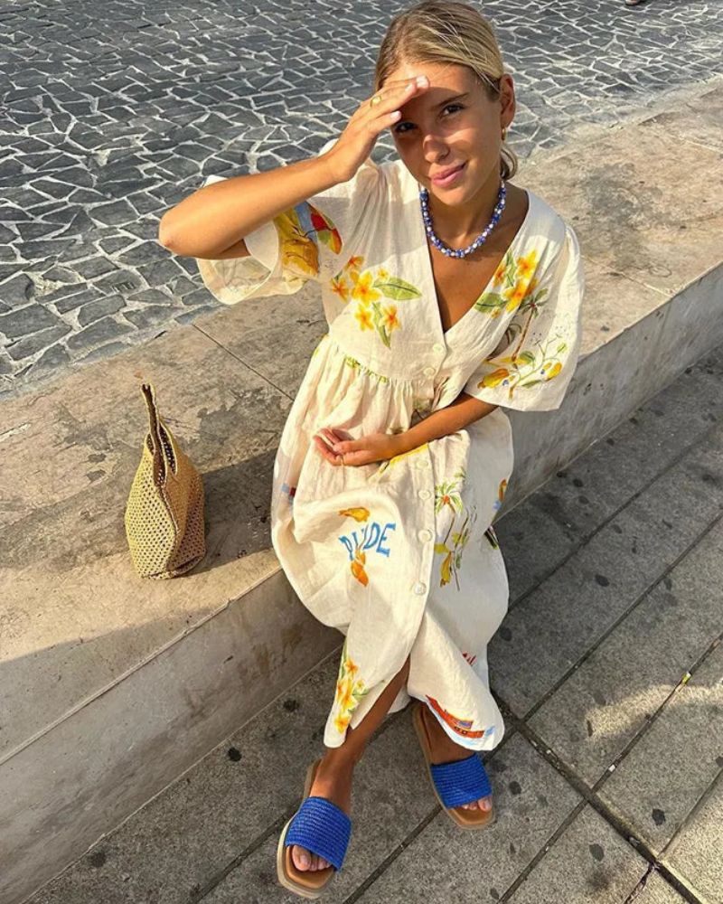 ANNI - Printed linen dress