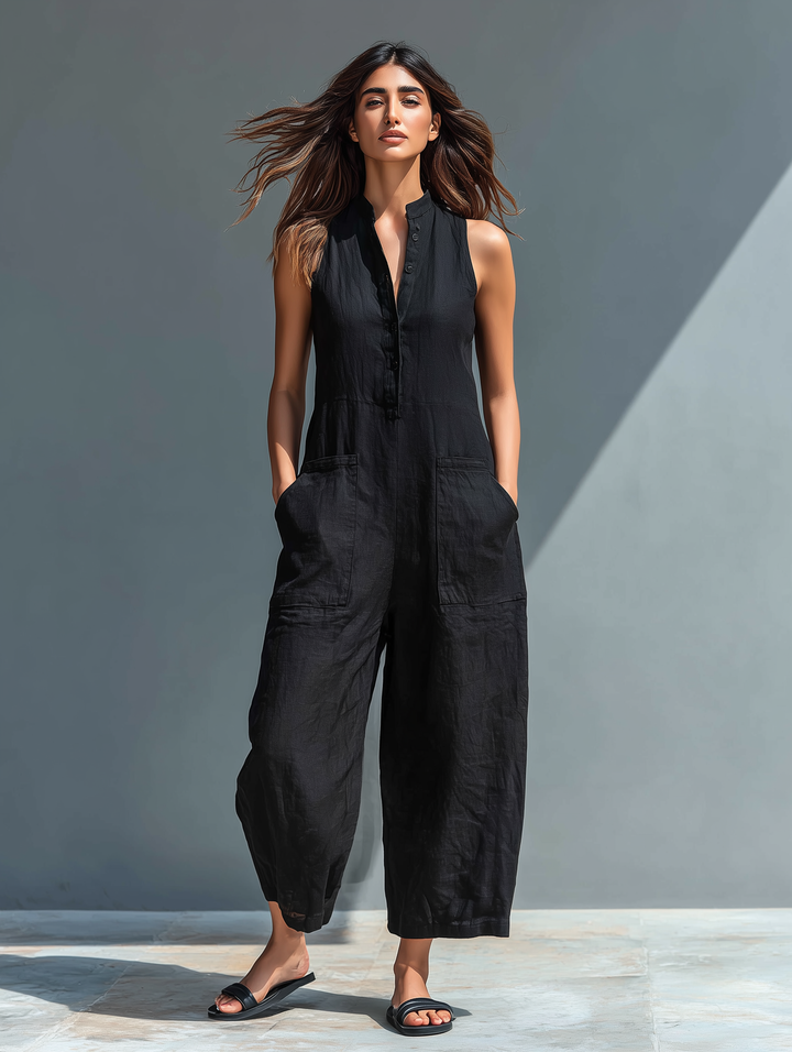 LUMA | Women's Linen Blend Sleeveless Jumpsuit