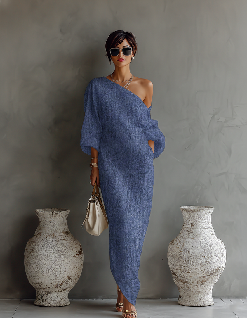 FLORA Ivory Linen Off-Shoulder Maxi Dress