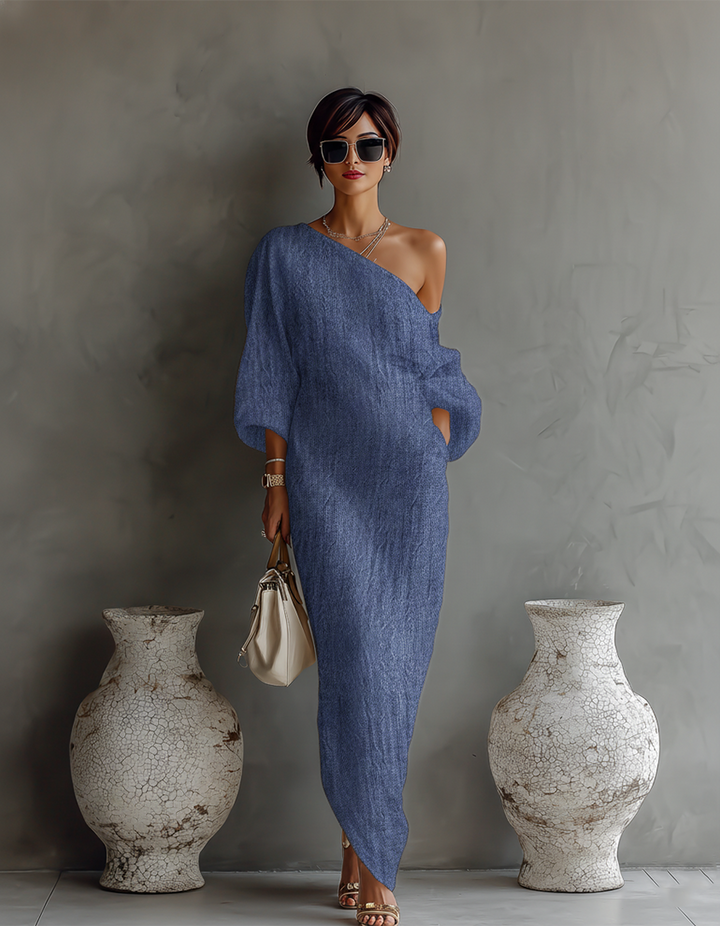 FLORA Ivory Linen Off-Shoulder Maxi Dress