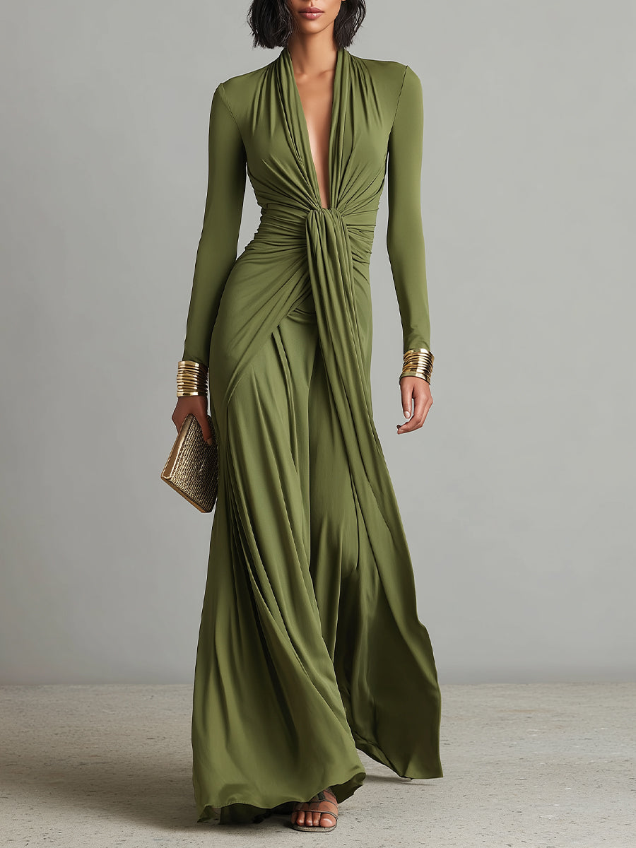 QUINN | Women's Olive Silk Maxi Dress