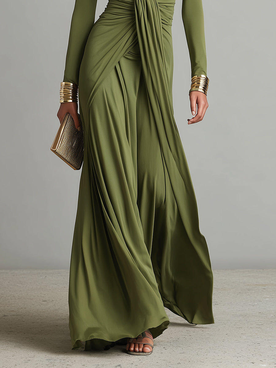 QUINN | Women's Olive Silk Maxi Dress