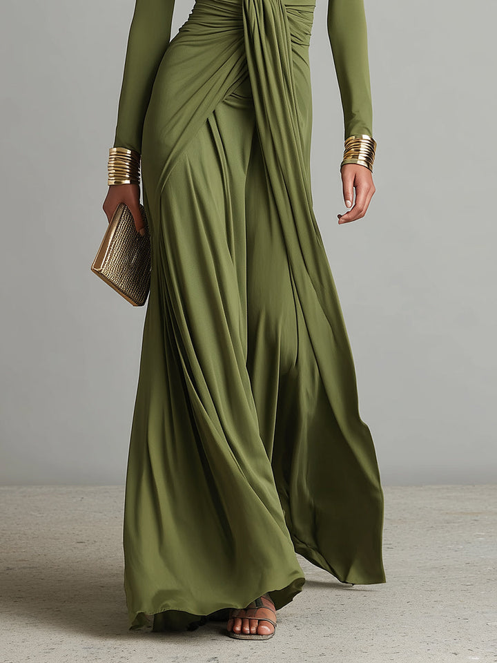 QUINN | Women's Olive Silk Maxi Dress