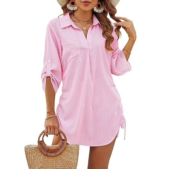 Megan | Airy beach shirt with adjustable waist