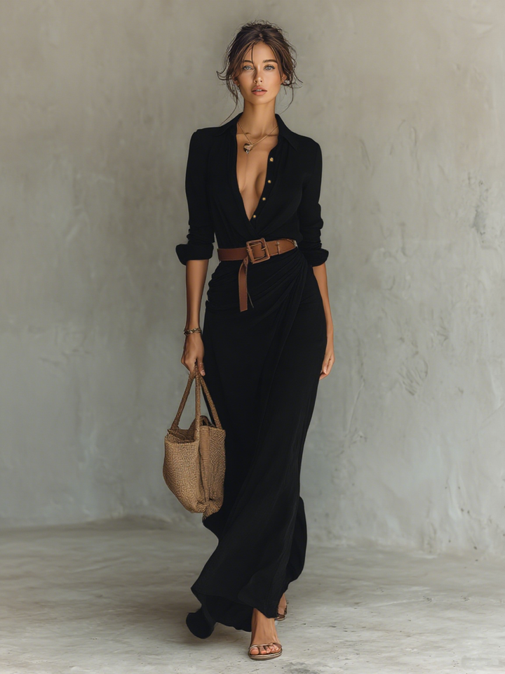 AMBER | Women's Lapel Neck Maxi Dress