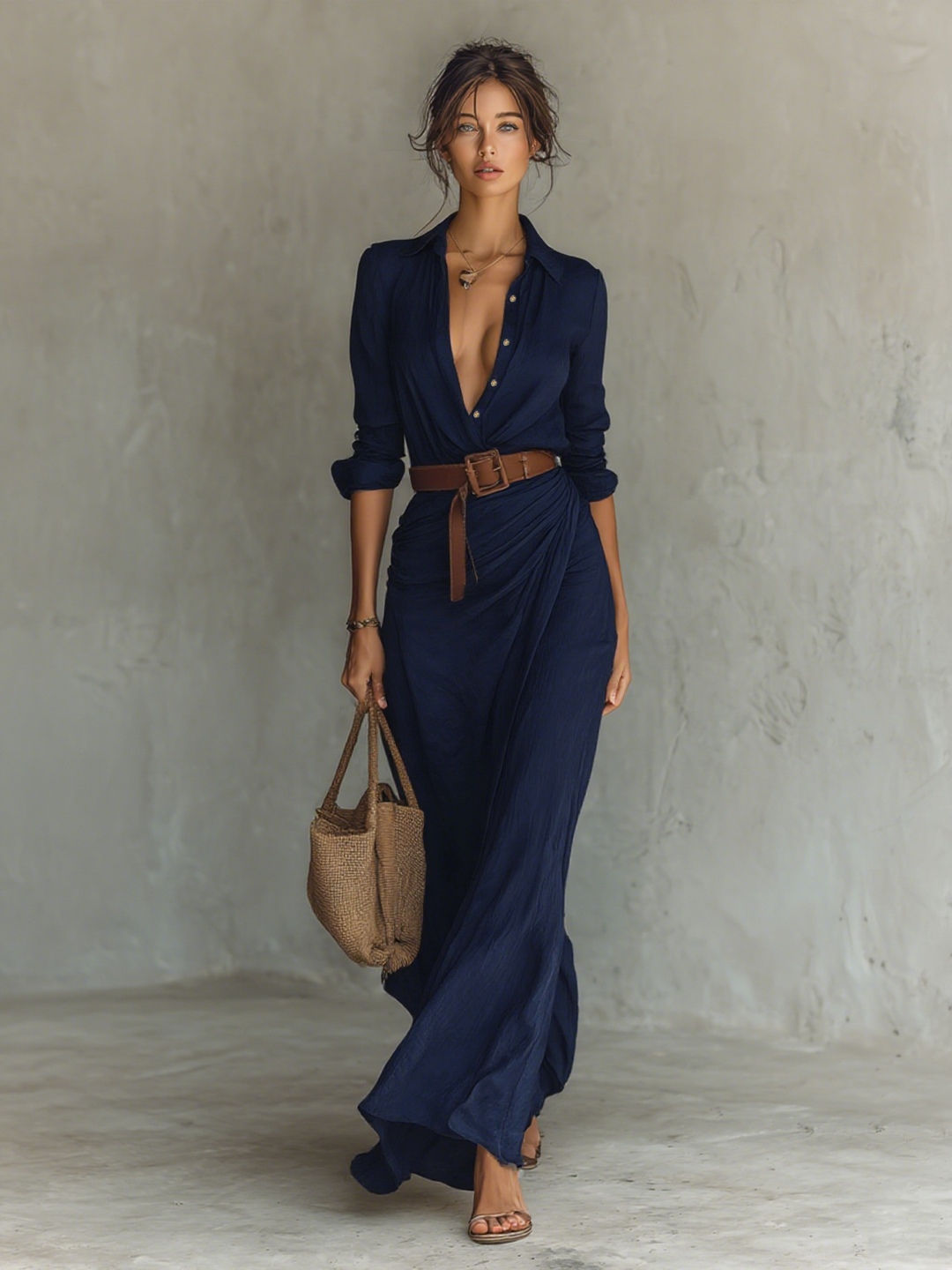 AMBER | Women's Lapel Neck Maxi Dress