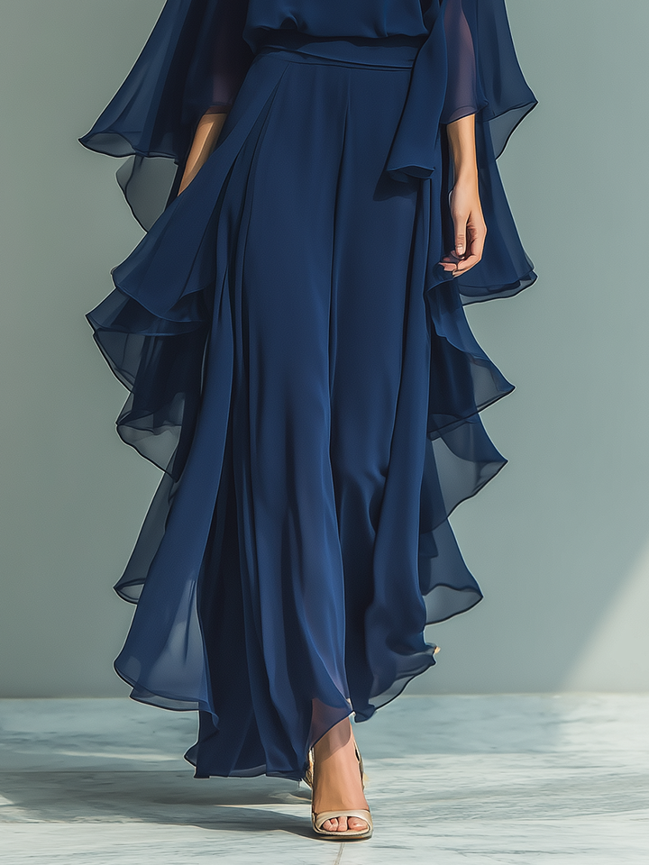 FLORA | Women's Navy Chiffon Two-Piece Set