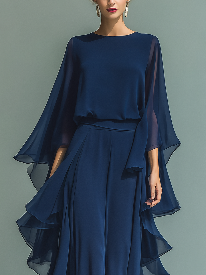 FLORA | Women's Navy Chiffon Two-Piece Set