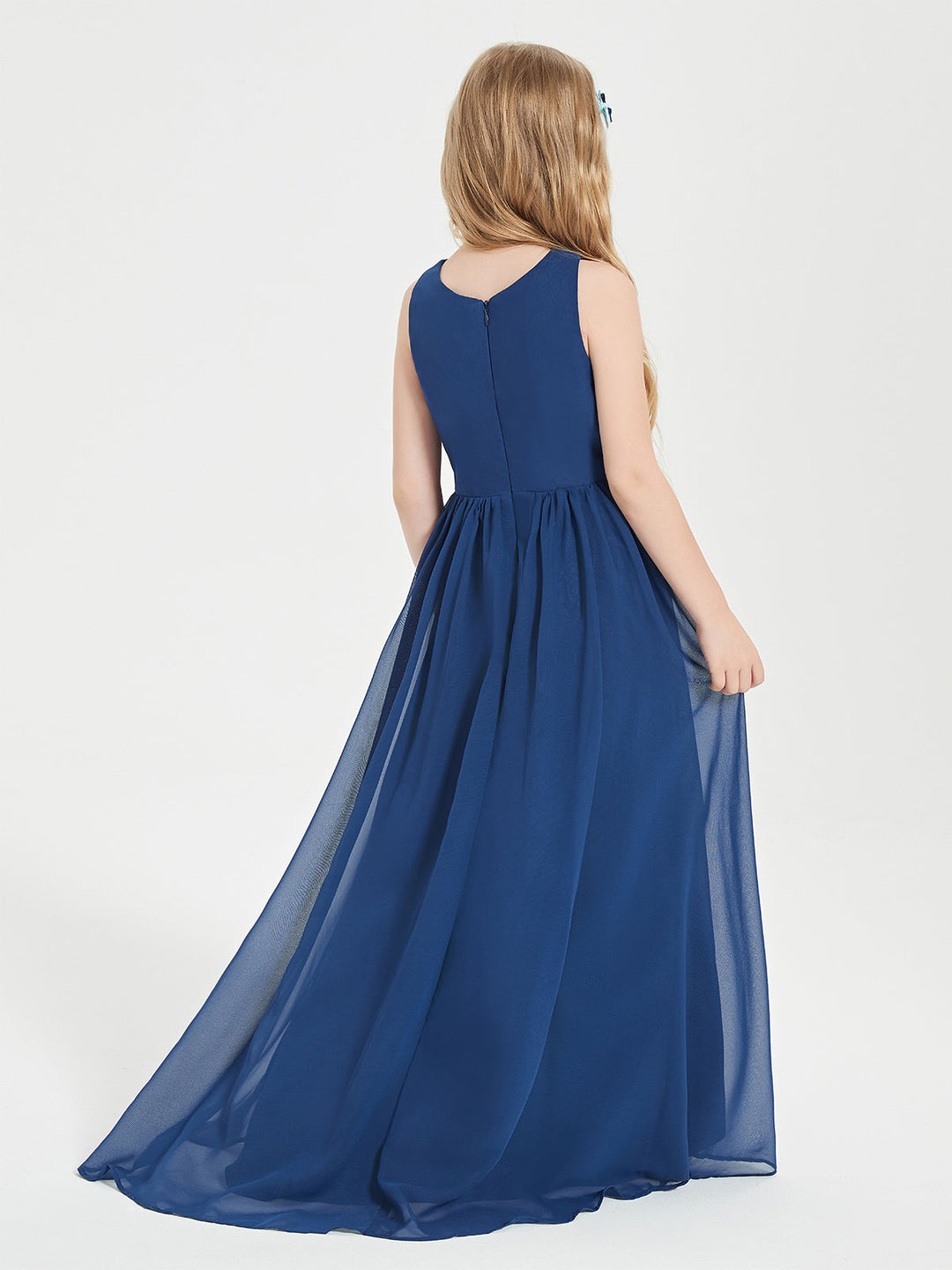 Exquisite Asymmetrical Junior Bridesmaid Dresses Scoop Neck Dark Navy