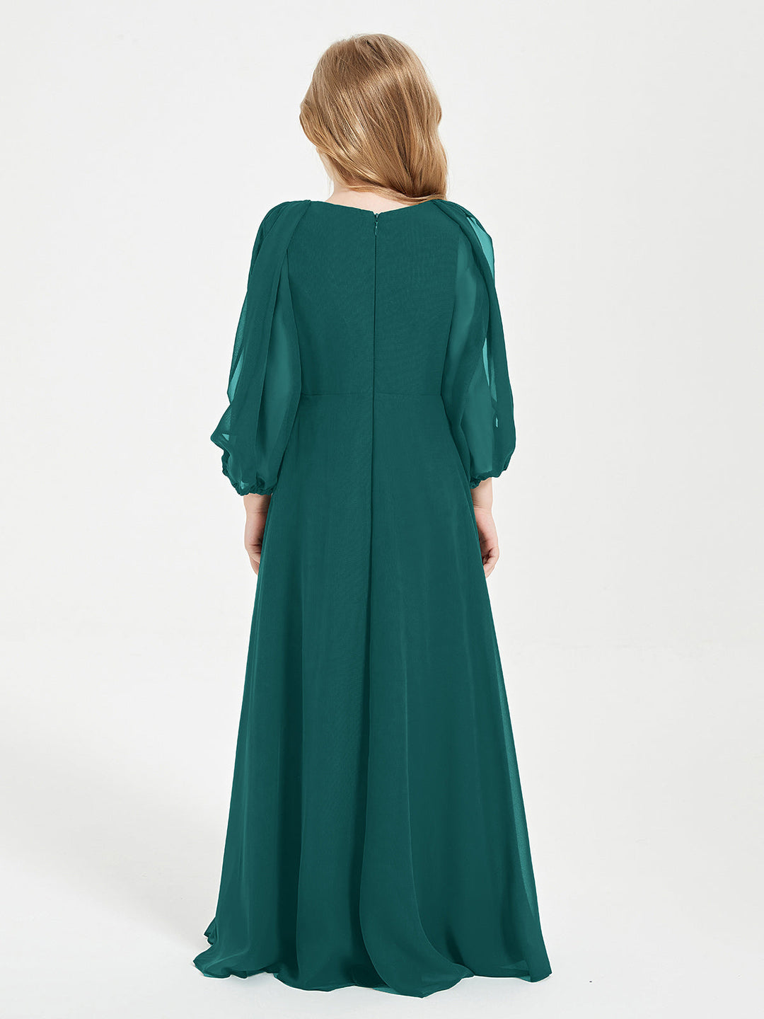 Long Sleeves Modest Junior Bridesmaid Dresses Peacock