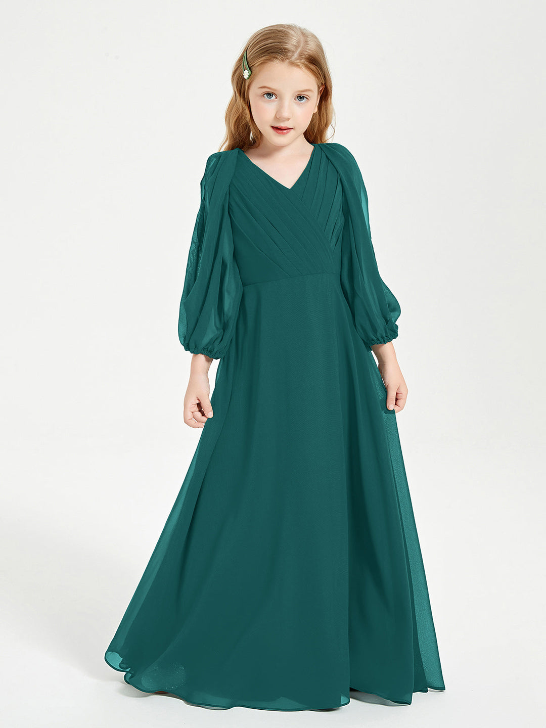 Long Sleeves Modest Junior Bridesmaid Dresses Peacock