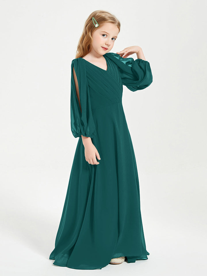 Long Sleeves Modest Junior Bridesmaid Dresses Peacock