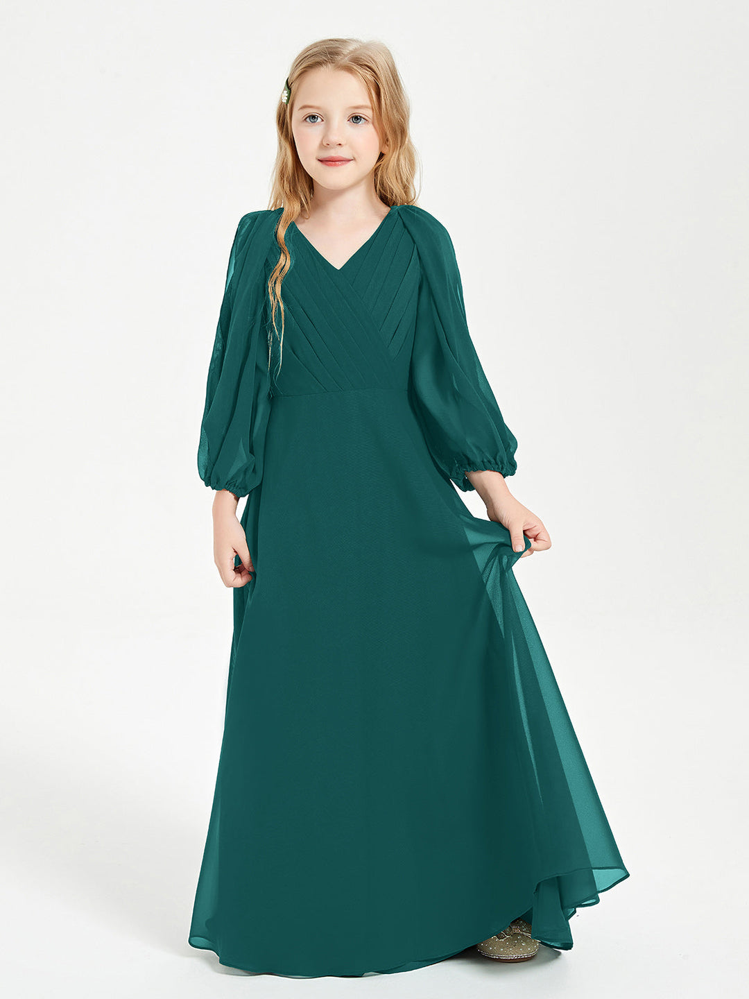 Long Sleeves Modest Junior Bridesmaid Dresses Peacock