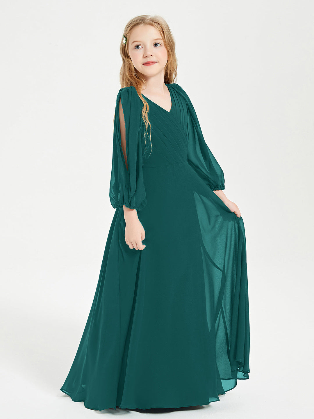 Long Sleeves Modest Junior Bridesmaid Dresses Peacock