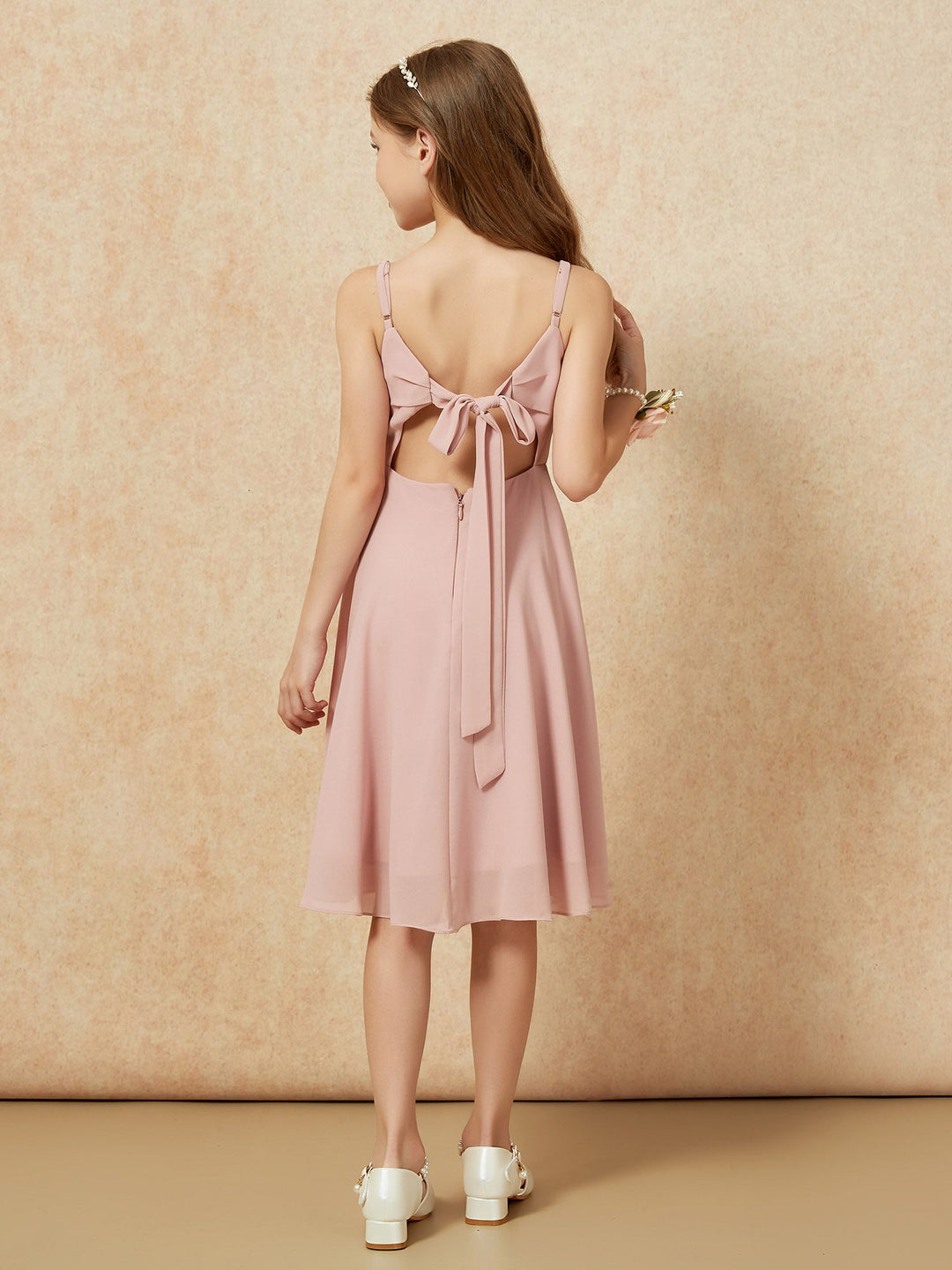 Square Neck Knee-length Junior Bridesmaid Dresses Dusty Rose