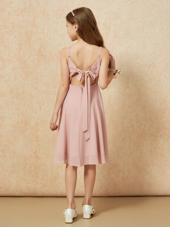 Square Neck Knee-length Junior Bridesmaid Dresses Dusty Rose