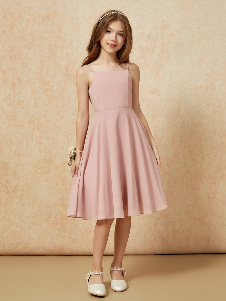 Square Neck Knee-length Junior Bridesmaid Dresses Dusty Rose