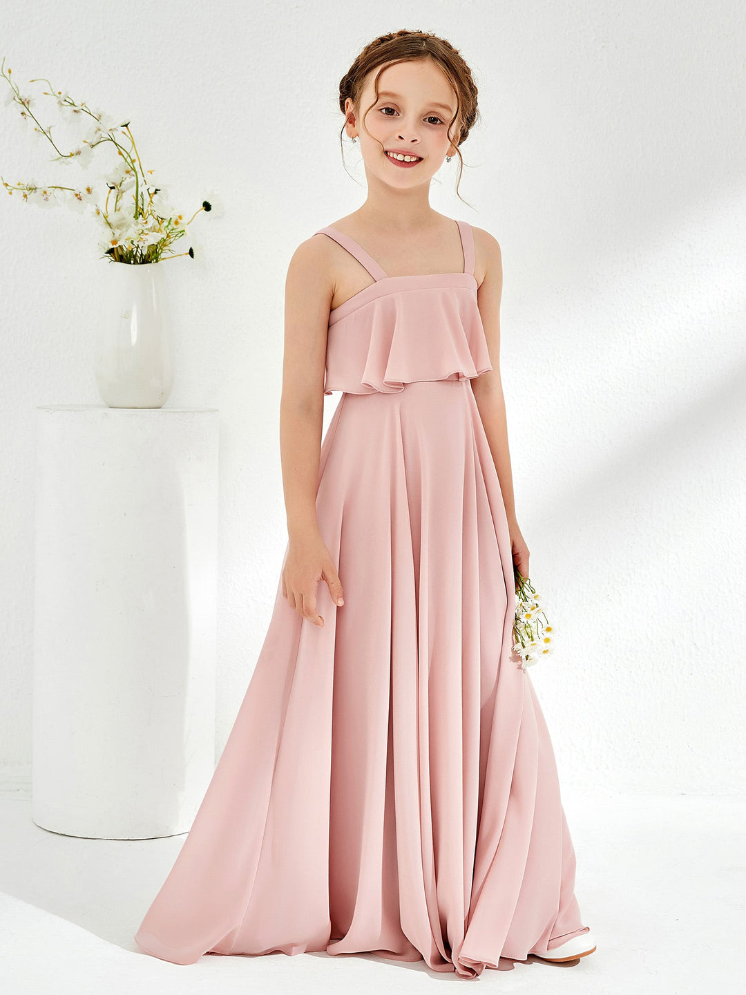 Shoulder Straps Junior Bridesmaid Dresses Dusty Rose
