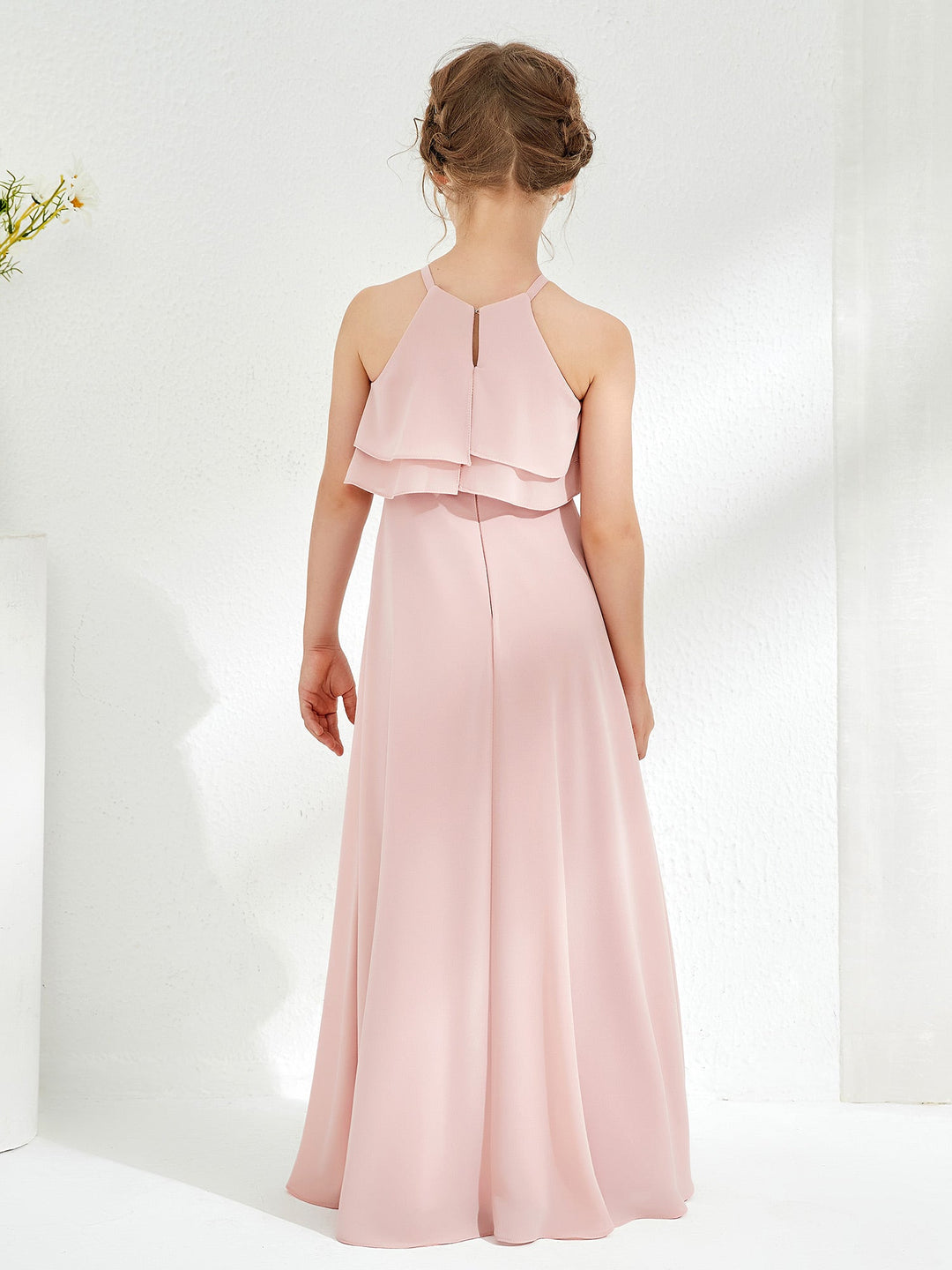 Two Layers Ruffles Junior Bridesmaid Dresses Dusty Rose
