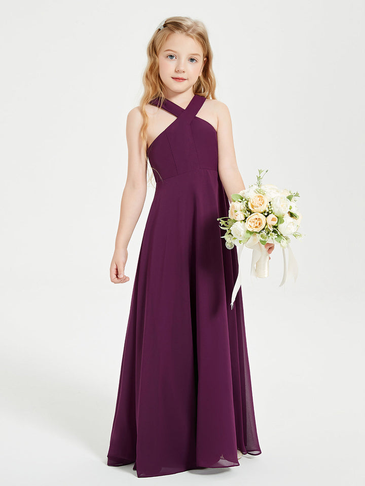 Junior Bridesmaid Dresses Grecian Neckline Floor Length Grape