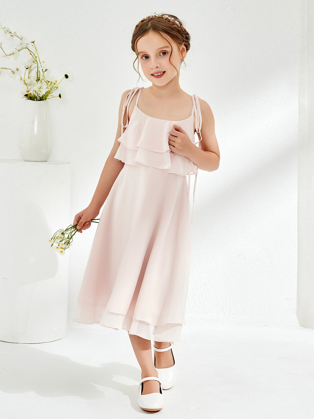 Cute Two Layers Ruffles Junior Bridesmaid Dresses Rose Petal