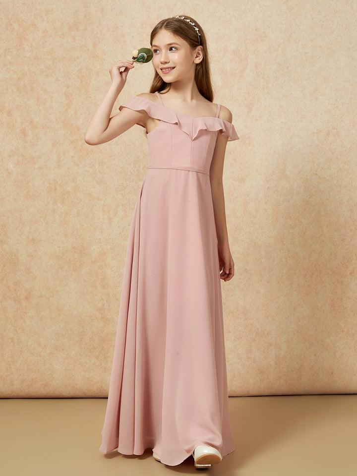Off-the-shoulder A-Line Junior Bridesmaid Dresses Dusty Rose