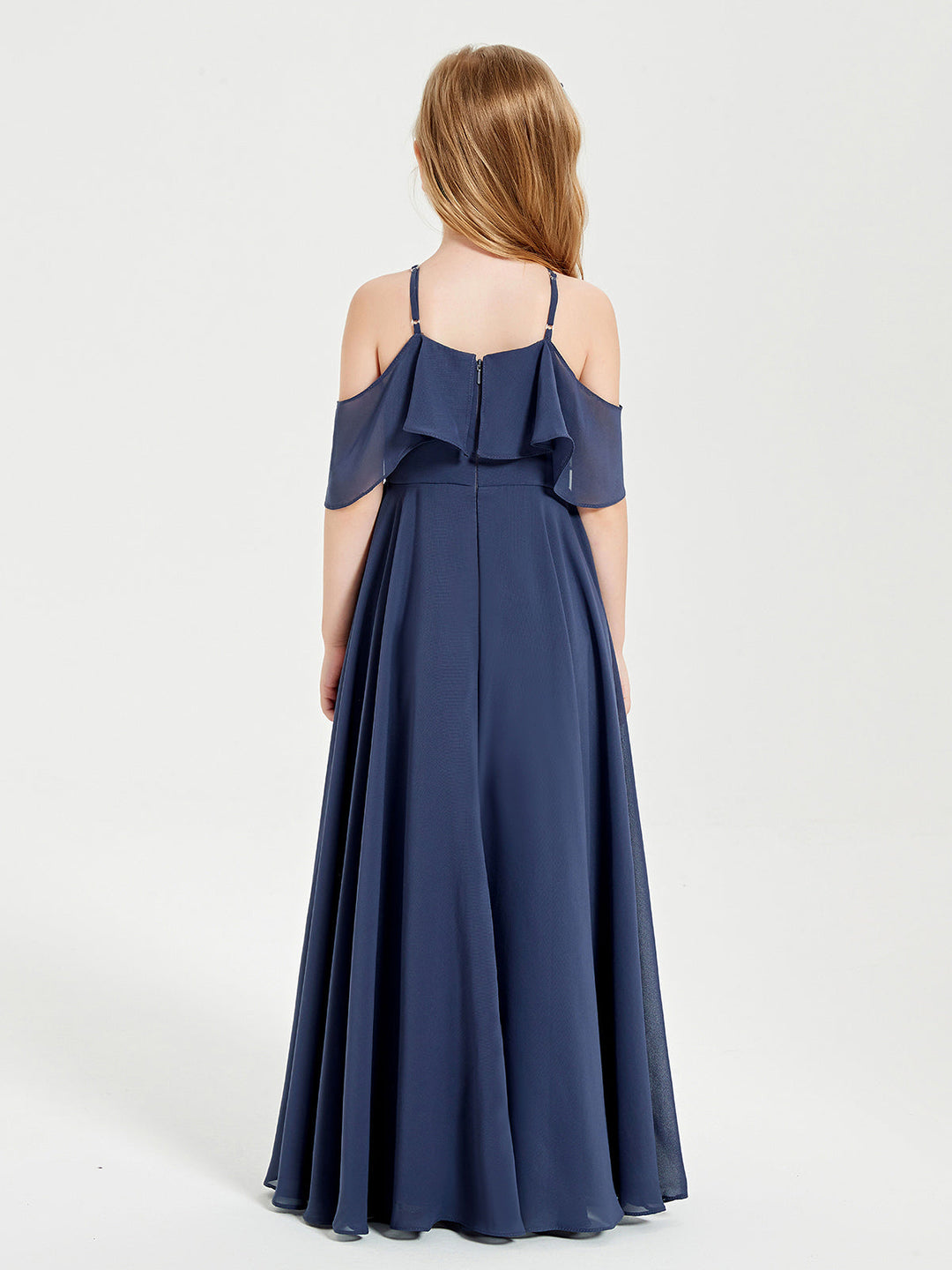 Off the Shoulder Long Junior Bridesmaid Dresses Stormy