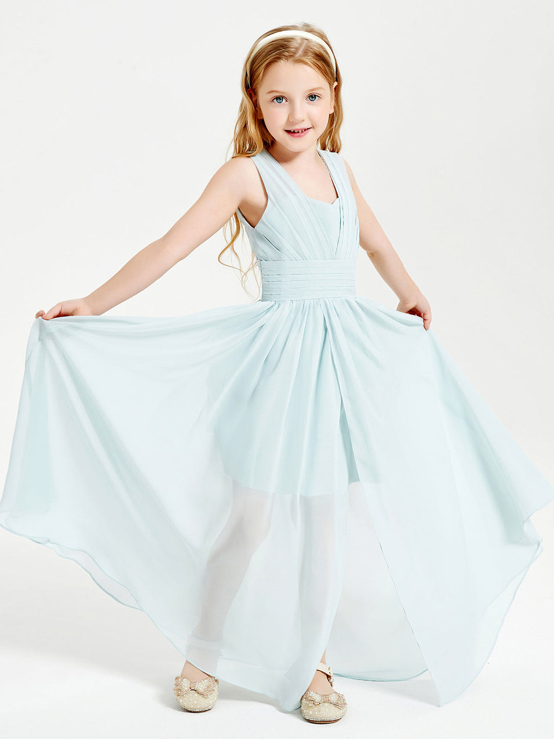 Long Elegant V-neck Bridesmaid Dresses For Juniors Mist