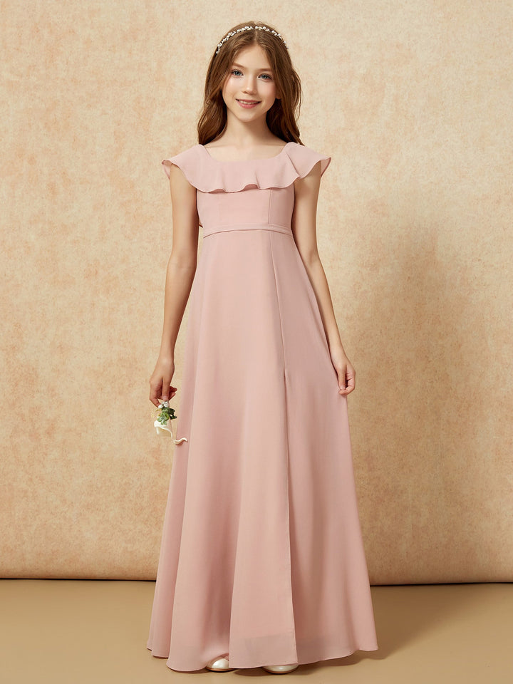 Square Neck Chiffon Junior Bridesmaid Dress With Slit Dusty Rose