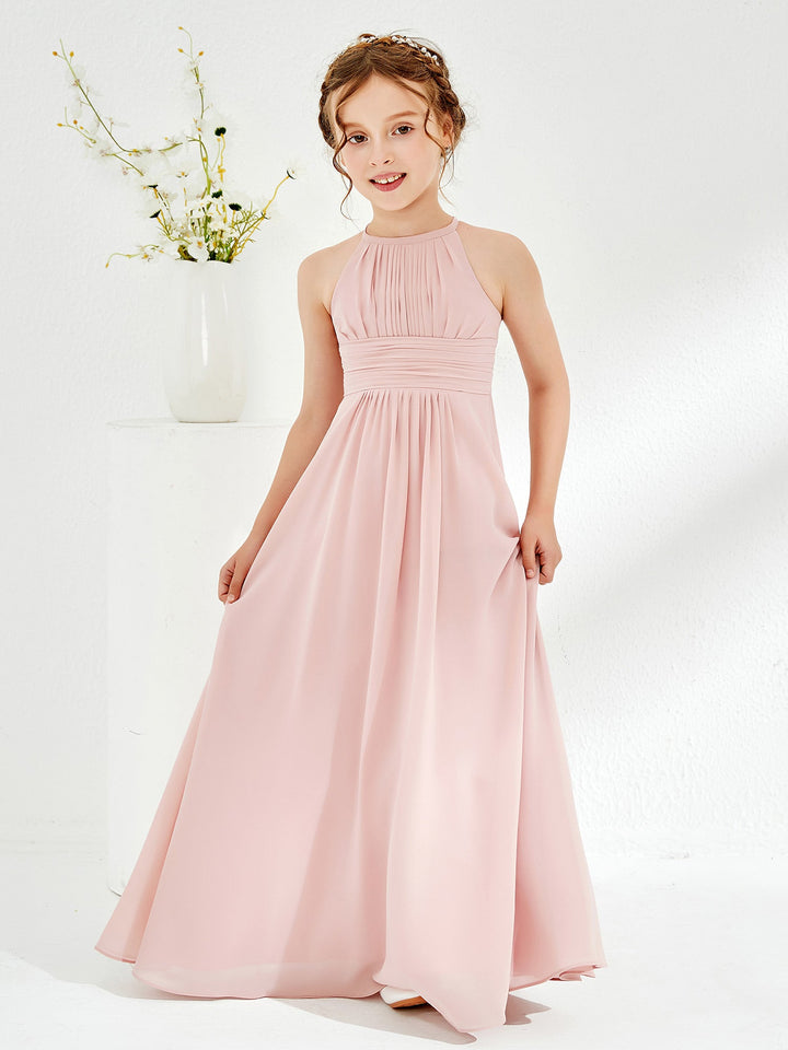 Halter Chiffon Junior Bridesmaid Dresses Dusty Rose