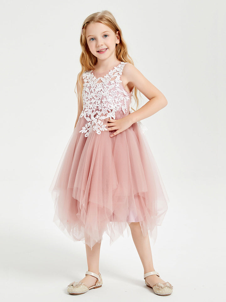 Tulle Tea Length Junior Bridesmaid Dresses Dusty Rose