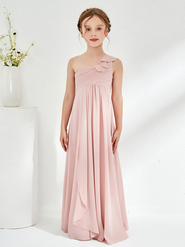 One ruffle Shoulder Junior Bridesmaid Dresses Dusty Rose