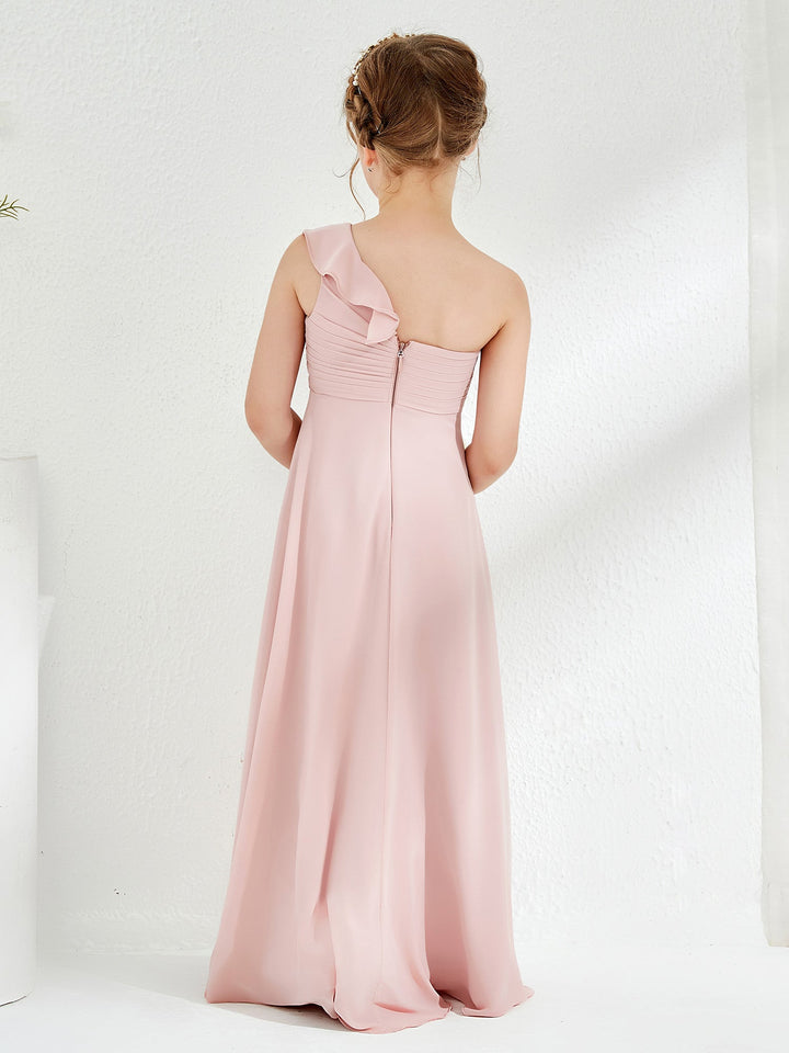 One ruffle Shoulder Junior Bridesmaid Dresses Dusty Rose