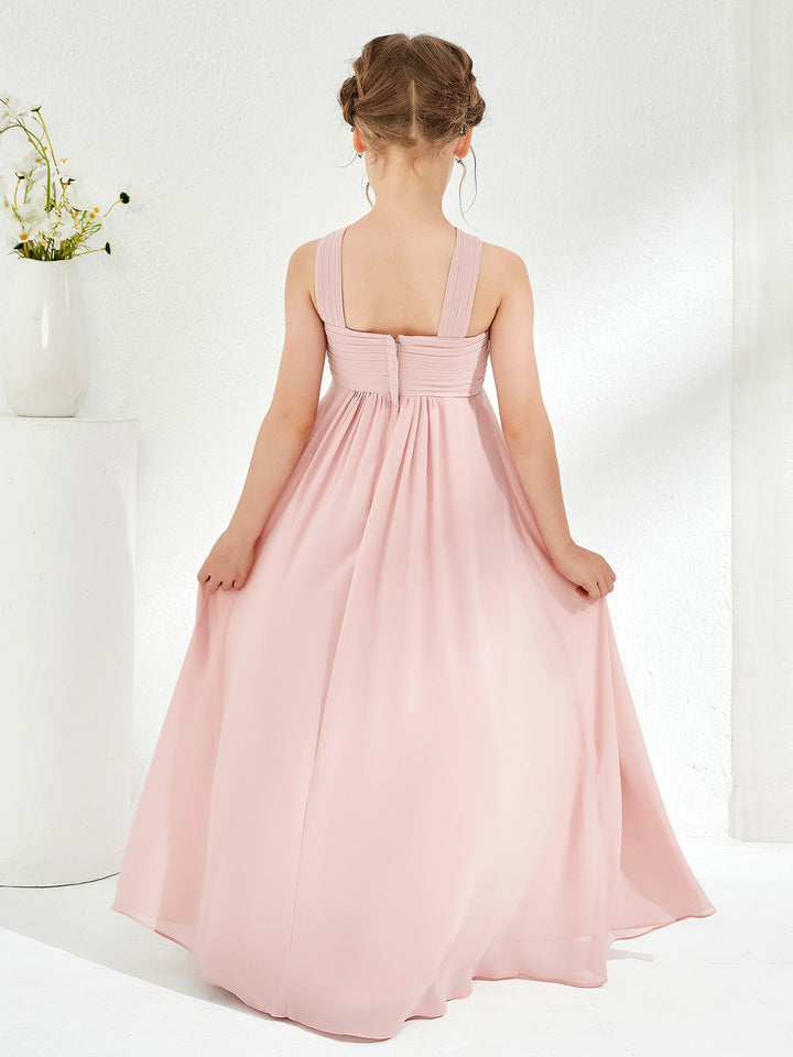 Cross Shoulder Strap Junior Bridesmaid Dresses with Empire Waist Dusty Rose