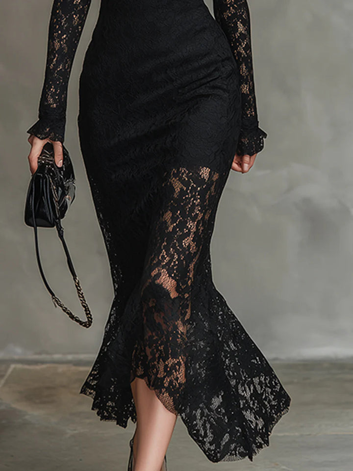 Lisa | Long Lace Dress with a Flared Hem