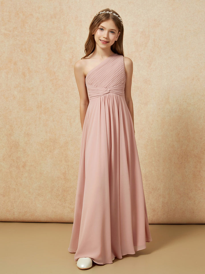 One Shoulder Pleated Chiffon Junior Bridesmaid Dress Dusty Rose