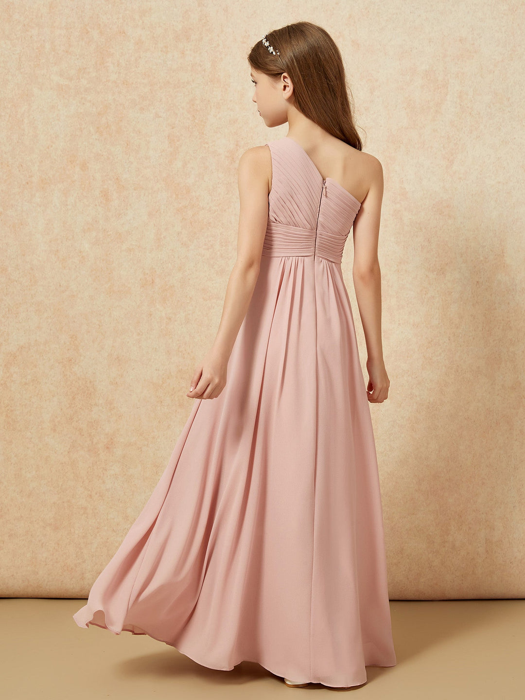 One Shoulder Pleated Chiffon Junior Bridesmaid Dress Dusty Rose