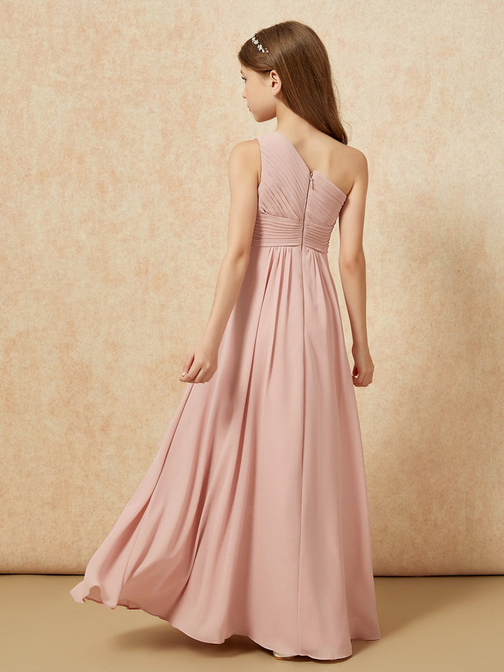 One Shoulder Pleated Chiffon Junior Bridesmaid Dress Dusty Rose