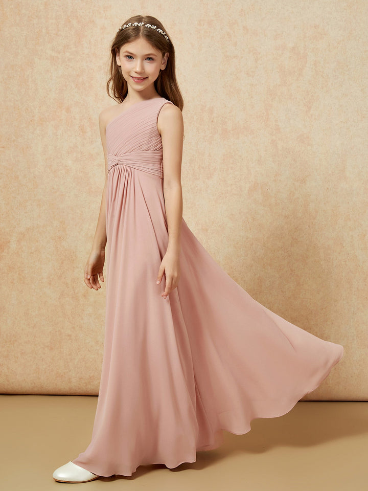 One Shoulder Pleated Chiffon Junior Bridesmaid Dress Dusty Rose