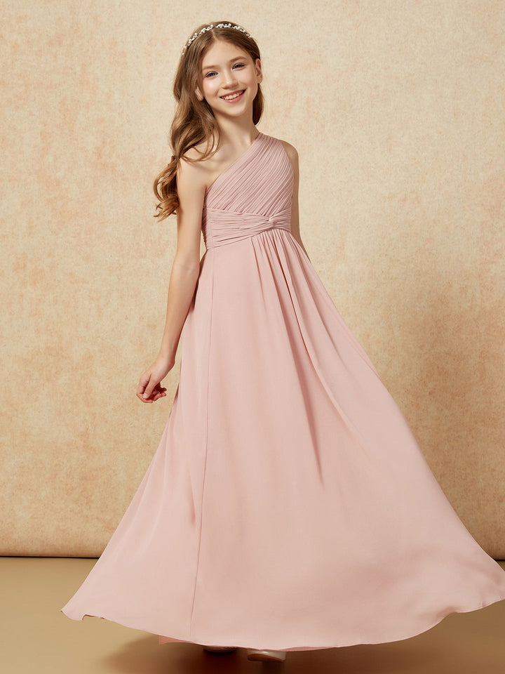 One Shoulder Pleated Chiffon Junior Bridesmaid Dress Dusty Rose