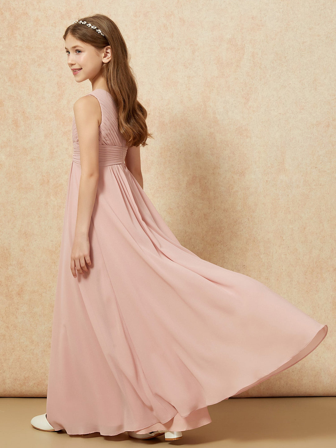 One Shoulder Pleated Chiffon Junior Bridesmaid Dress Dusty Rose