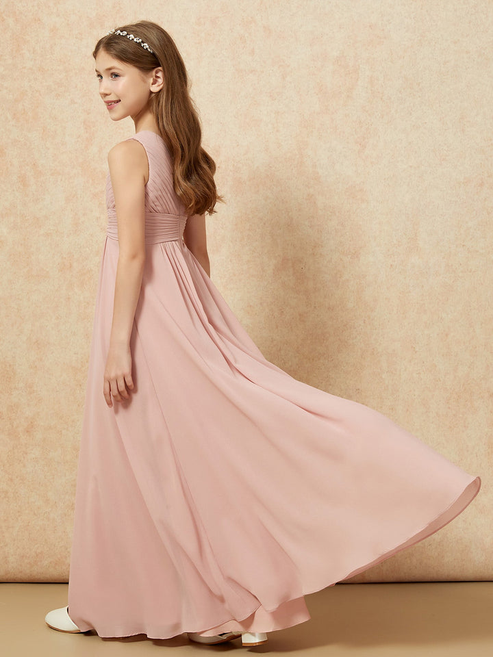 One Shoulder Pleated Chiffon Junior Bridesmaid Dress Dusty Rose