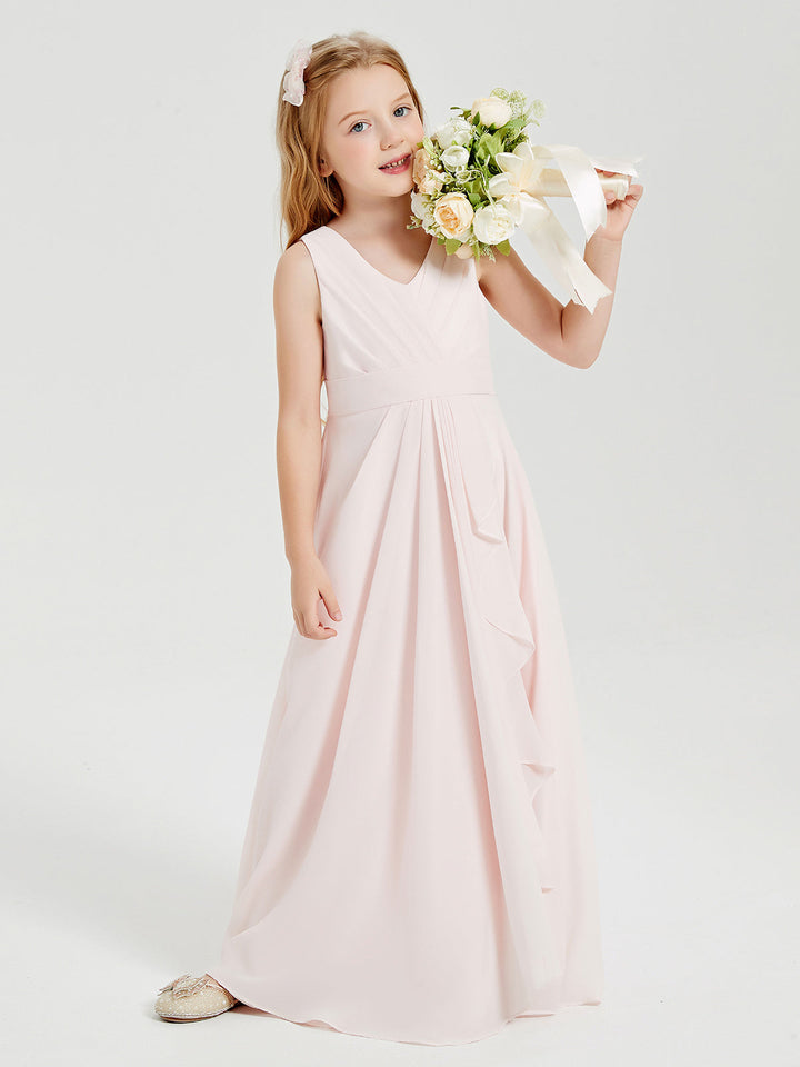 Boho Long Chiffon Bridesmaid Dresses Cascading Skirt Blushing Pink