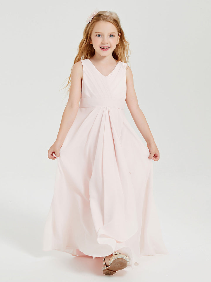 Boho Long Chiffon Bridesmaid Dresses Cascading Skirt Blushing Pink
